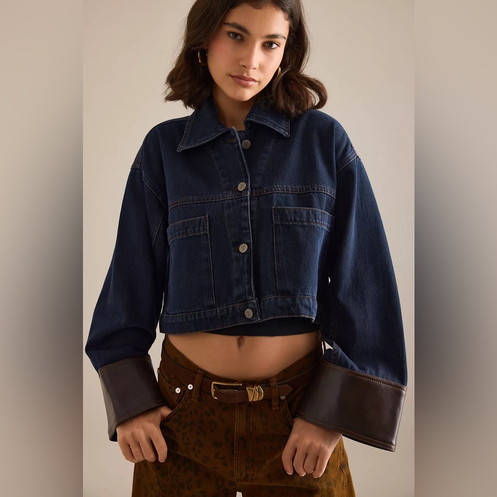 NWT Size M - Pilcro 100% Cotton Cuffed Crop Denim Jacket (NWT US$ 168) - Picture 8 of 16